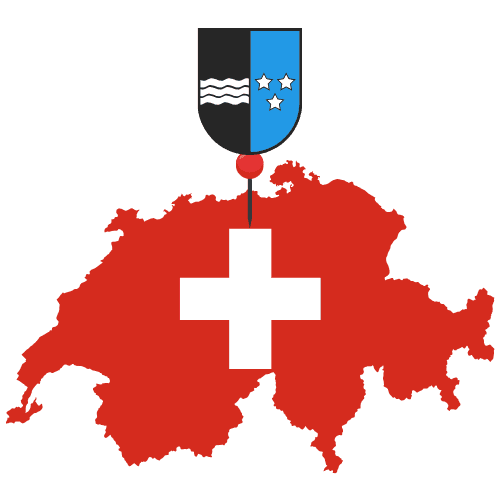 Schweiz Karte mit Markierung im Aargau und Aargauer Wappen